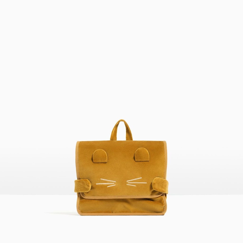 Zara girls Velvet Kitty Backpack Yellow